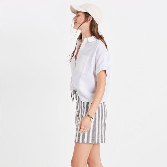 Madewell Gray & White Linen Striped Lace Up Skirt 4 - Picture 2 of 8